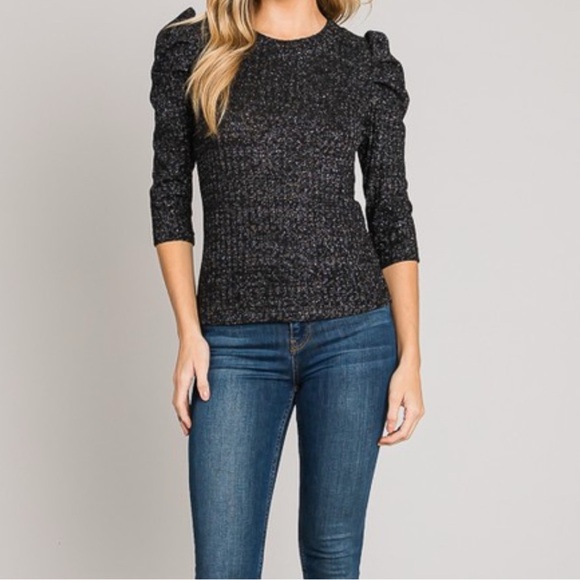 Black & Gold Puff Sleeve Shimmer Top – Cerule (NWT) (S–XL) - Picture 5 of 9